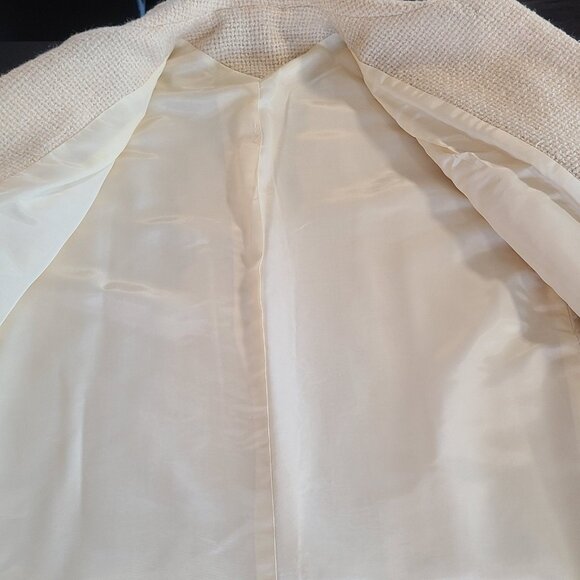 Vintage Cream Tweed Overcoat Satin Lined Handmade Long Retro 50s Style Old Money - Picture 3 of 8